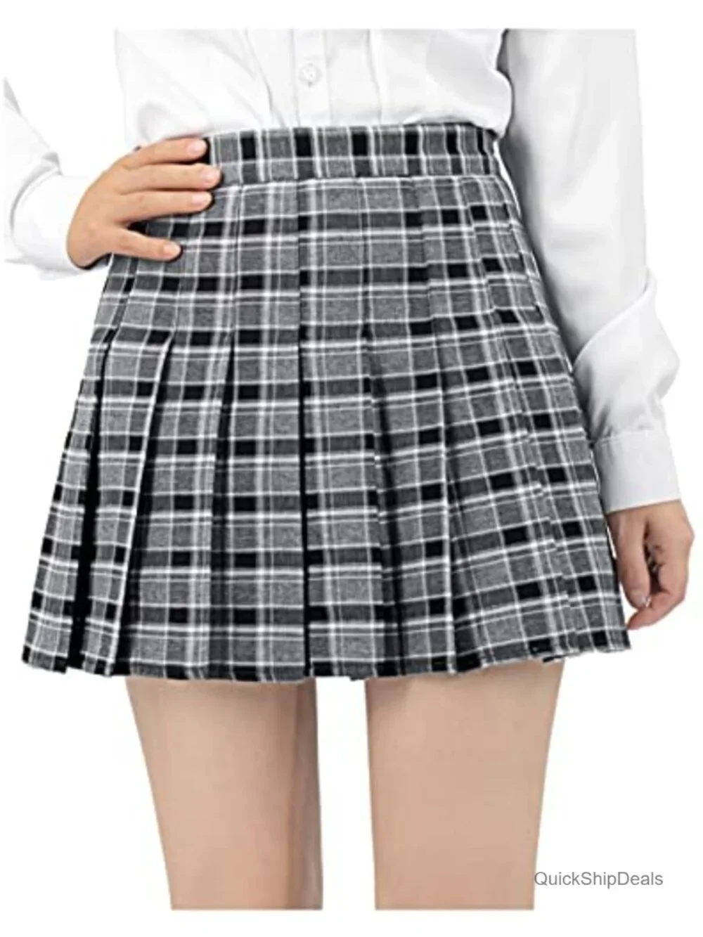 Plaid Pleated Skater Skirt with Shorts High Waist A-Line Schoolgirl